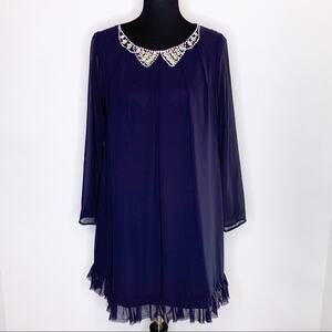 Victoria’s Secret navy jeweled neckline sheer overlay dress size Small